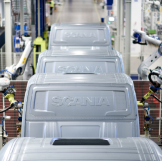Cabs on row in Scania cab production