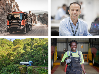 Images of trucks and employees