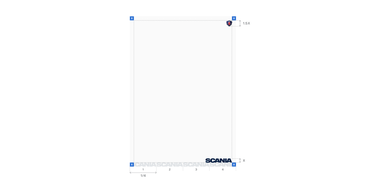 Margins and size and placement of symbol and wordmark in portrait grid