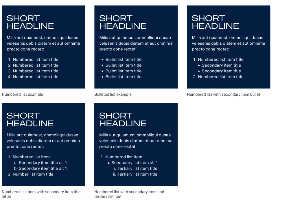 Visualisation of what styles to use for bullets and numbered lists