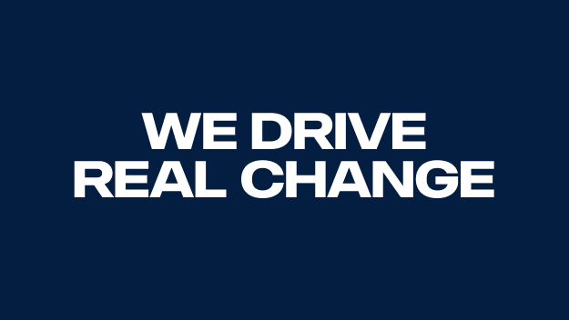 Image with text We drive real change