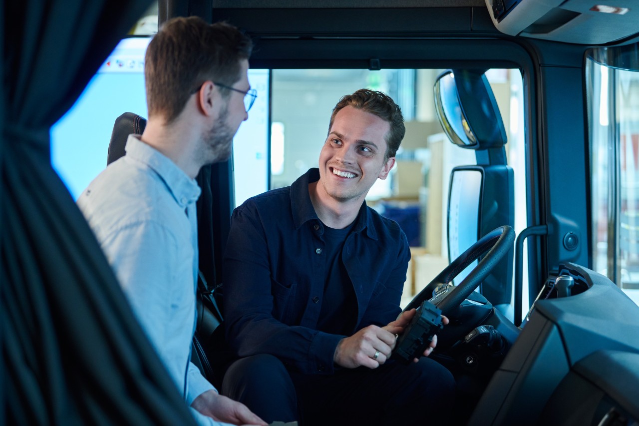 Man in front of truck