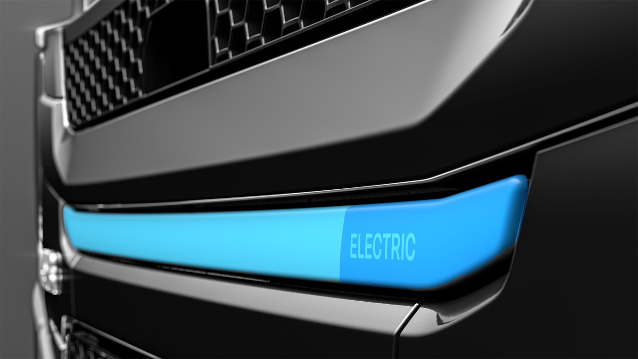 Vooraanzicht elektrische vrachtwagen