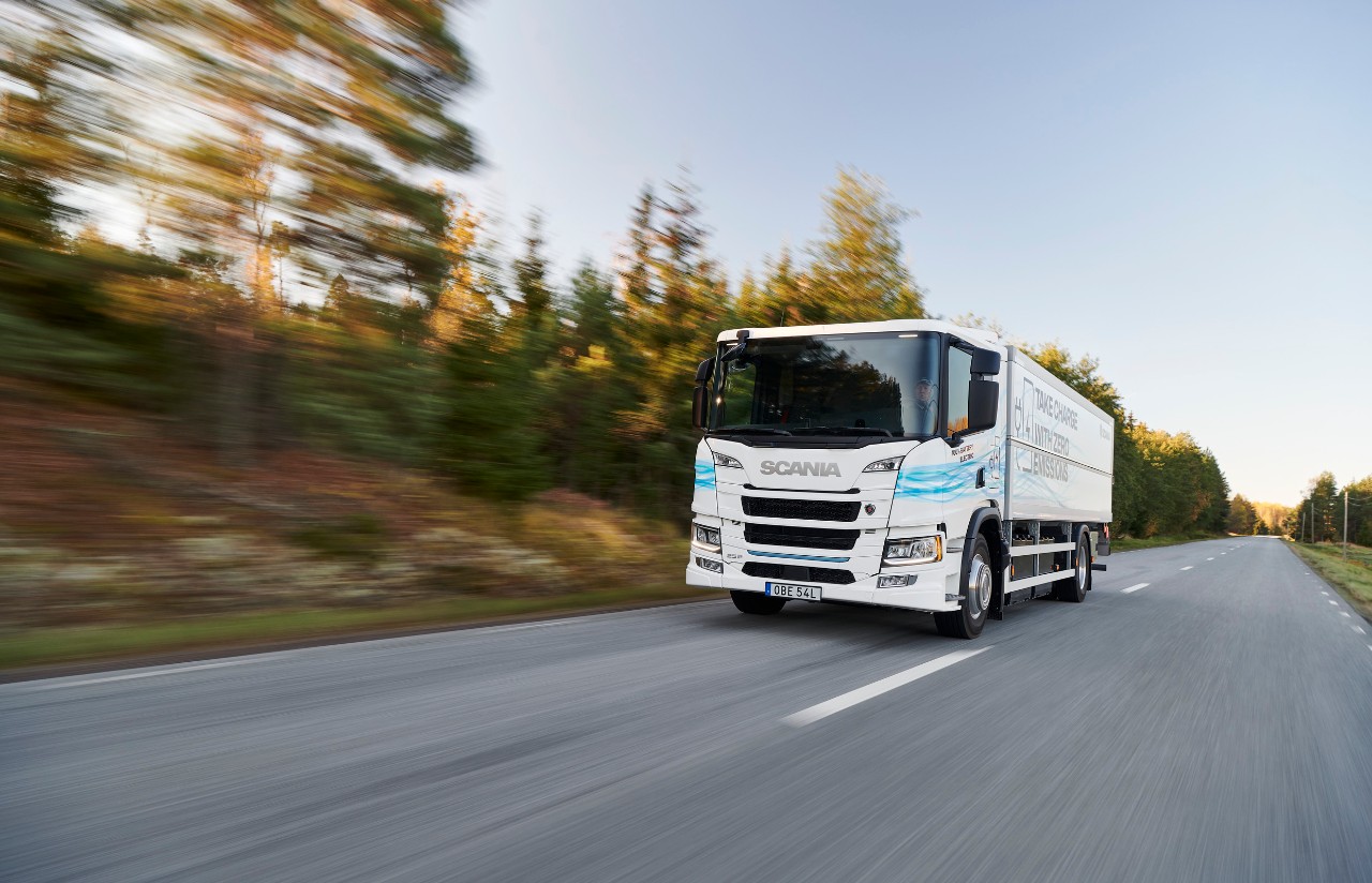 Truck driving on road