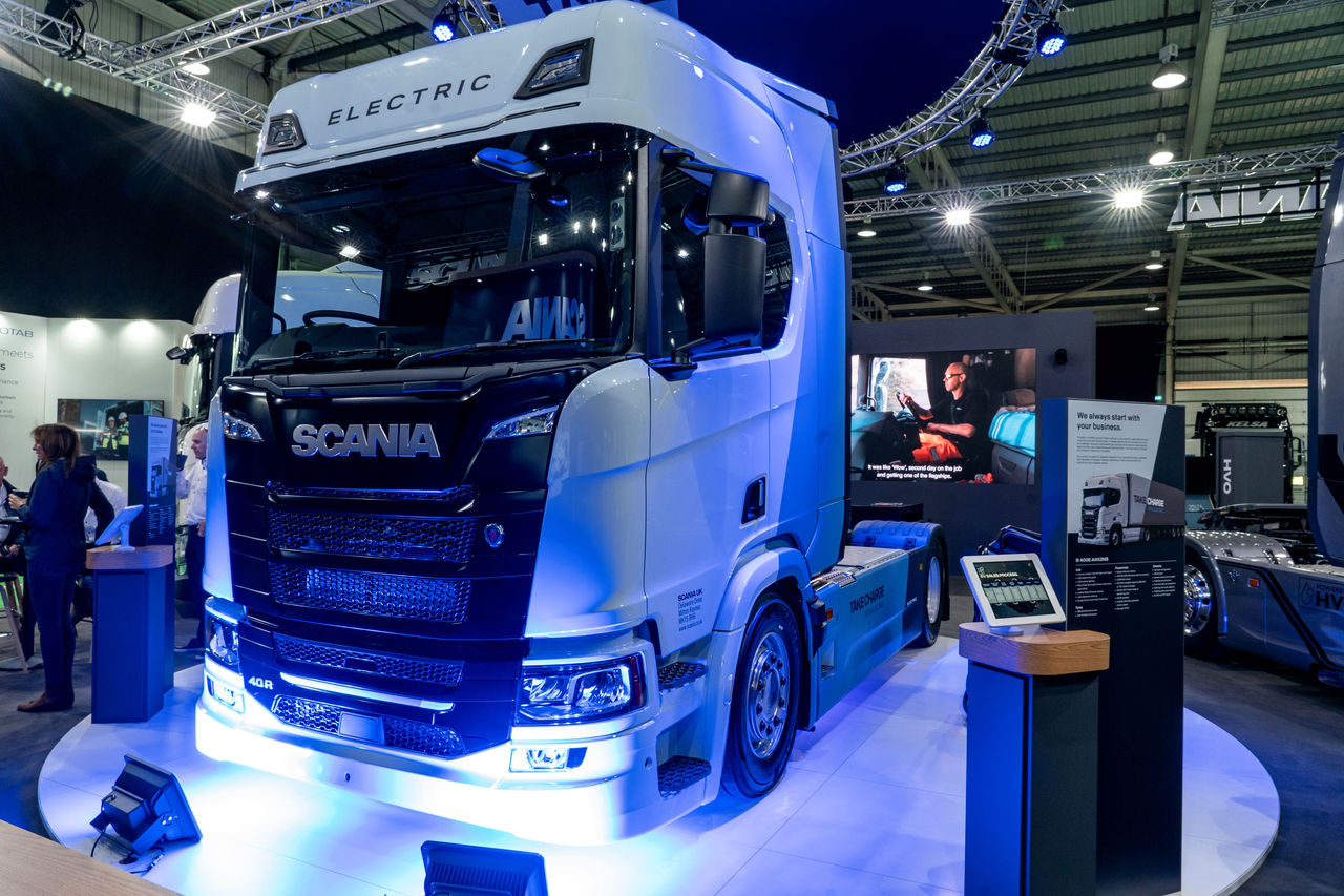 Scania 40 R BEV on stand at Road Transport Expo