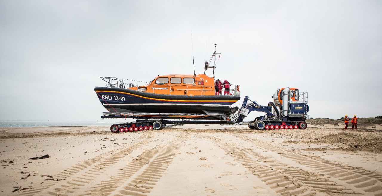 Shannon Class being pulled by SLARS on beach