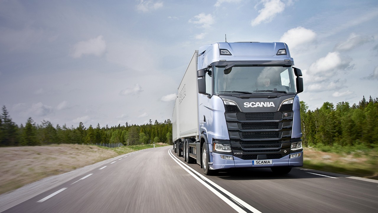 Truck driving on road