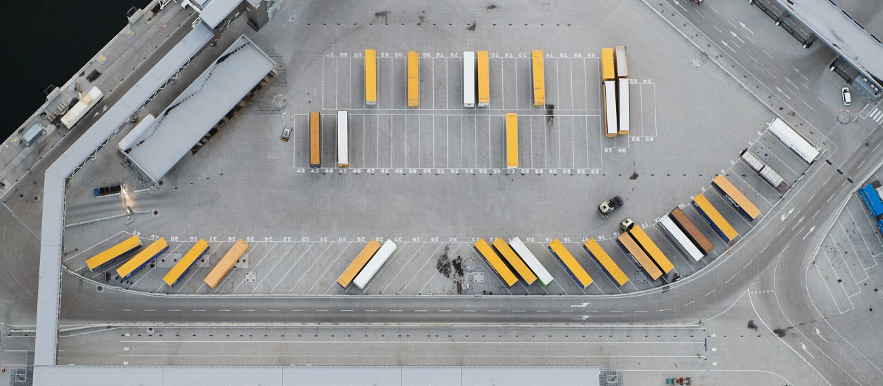 Scania truck trailers aerial view