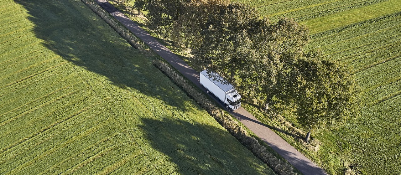 Truck driving on road